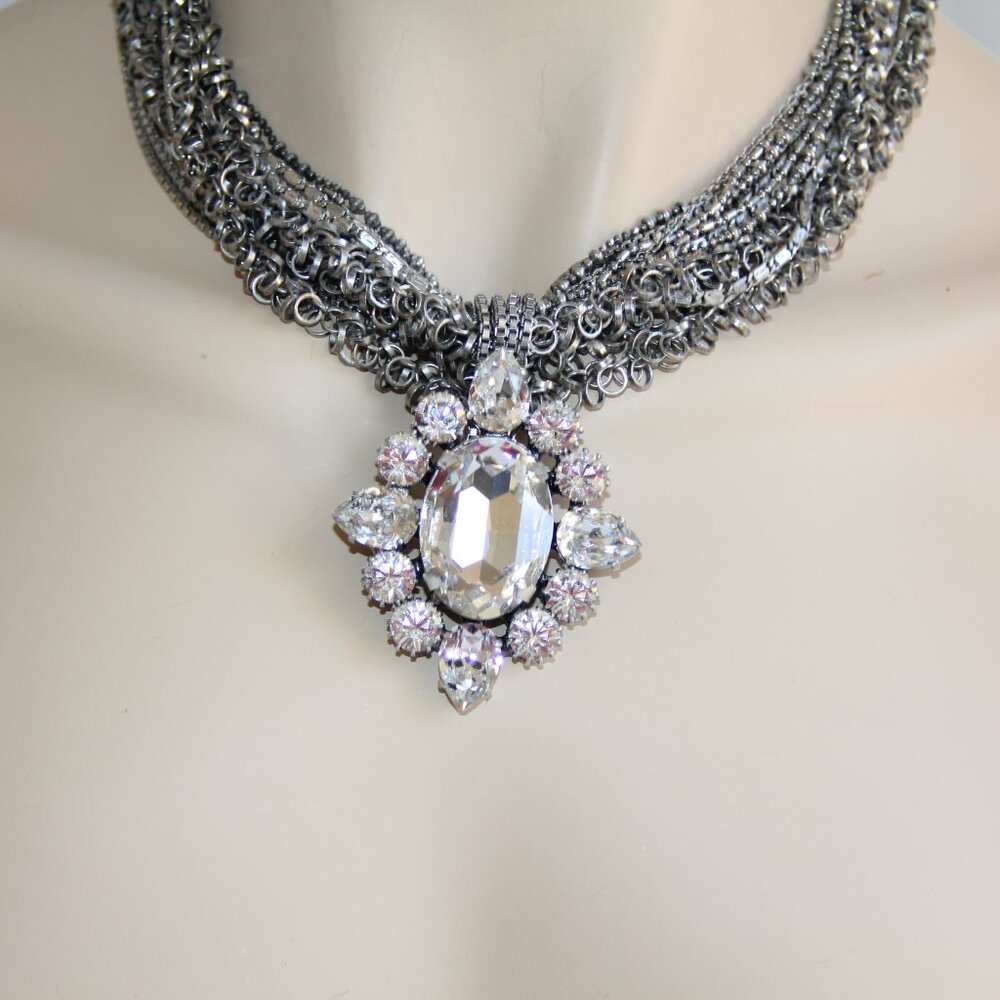 RARE Rodrigo Otazu Crystal Silver Statement Necklace - Picture 7 of 16